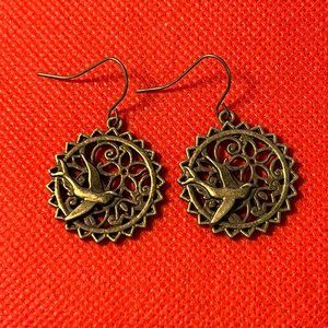 Flying Swallows Bronze Tone Pierced Earrings